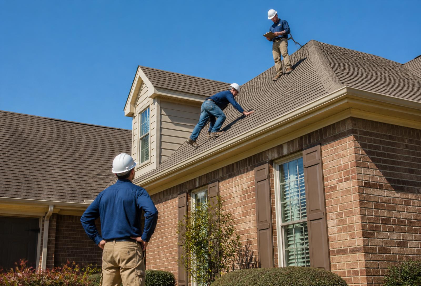 Gable Roofing crew performing a residential roof inspection on a Mississippi home